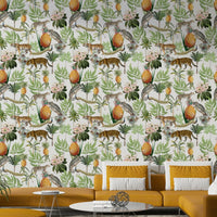 Jungle-style wallpaper with animals and trees

