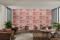 Stamp collage wallpaper with strawberry illustrations

