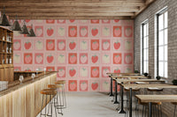 Vintage-style wallpaper with strawberries and labels

