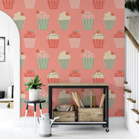 Carousel cupcake wallpaper for kids’ rooms or kitchens

