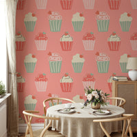 Lighthearted cupcake-themed wallpaper for interiors

