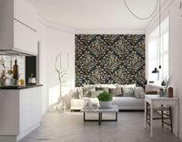 Dark indigo wallpaper with vintage botanical pattern

