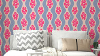 Ripple floral wallpaper in pink and lavender tones

