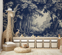 Tranquil wall mural with Delft-style forest layers

