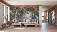 Into the Forest Wall Mural in slate gray tones

