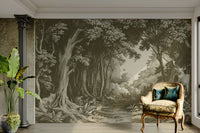 Nature-inspired wall mural in earthy olive palette

