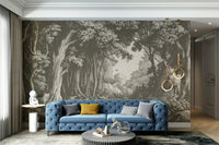 Into the Forest mural in neutral brown gradient

