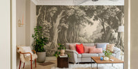 Warm forest landscape mural with calming effect

