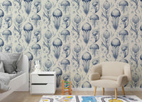 Whimsical jellyfish wallpaper in soft pastel colors

