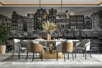 Bikes along Amsterdam canal in mural wallpaper


