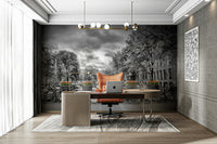 Panoramic mural wallpaper of Amsterdam bridge and canals

