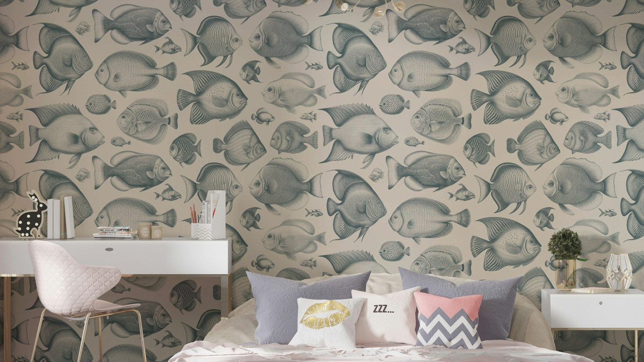 Whimsical fish illustration wallpaper in underwater style

