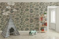 Teal and sand wallpaper with illustrated tropical fish

