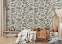 Fantasy‑style fish wallpaper on sand beige background

