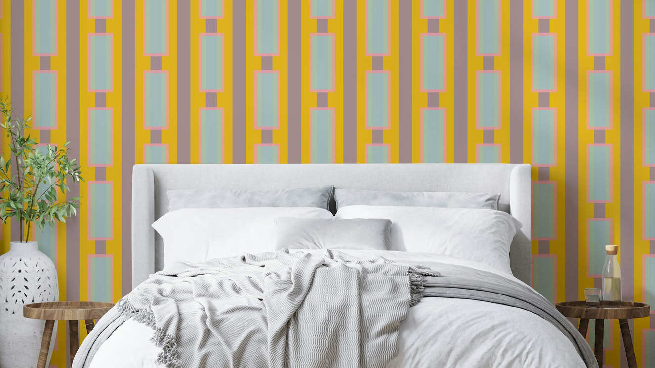 Yellow geometric fun wallpaper with playful arches

