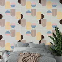 Contemporary geometric wallpaper in soft muted colors

