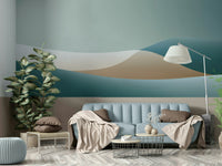 Abstract gradient horizon wallpaper in modern interior

