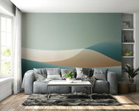 Pastel ombré horizon wall mural in pink, teal, lavender

