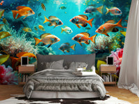 Children’s room wall mural with underwater fish design

