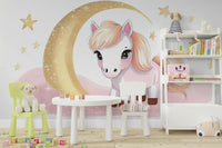 Blush cloud and pony with twinkling stars mural wallpaper

