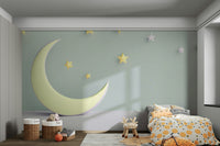 Sweet Dreams wall mural with moon, stars, and sleeping animals


