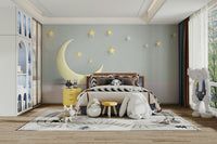 Calm nursery wallpaper featuring pastel sky with stars

