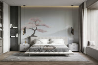 Botanical style wall mural the Japanese sakura theme

