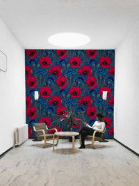 Elegant floral wallpaper featuring poppies and cornflowers

