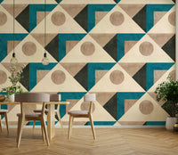 Wall mural featuring cool teal geometric shapes

