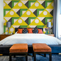 Graphic retro shapes in yellow for wall decor


