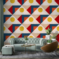 Wall mural featuring bold retro shapes and hues

