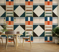 Mid-century green wall mural for cozy interiors

