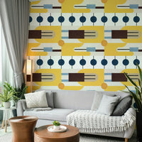 Neutral shape-based wall mural for modern interiors

