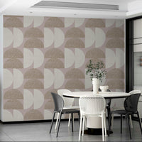 Earth-toned wall mural with simple arc design

