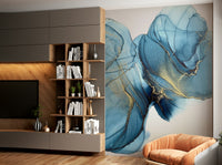 Celestial Azure Wall Mural with blue cosmic designs

