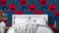 Bright red poppies and blue cornflowers wallpaper

