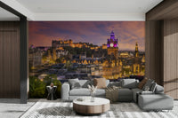 Fantastic sunset in Edinburgh cityscape wall mural

