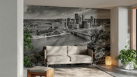 Colorkey wall mural of Pittsburgh skyline at sunset

