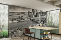 Dynamic Pittsburgh city view wall mural with Duquesne Incline

