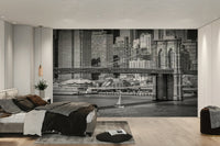 NYC skyline wall mural with iconic Brooklyn Bridge

