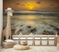 Tranquil evening mural with sea and sun

