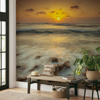 Palmachim Beach Sunset mural with golden sky

