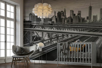 Black and white view of a bustling New York street

