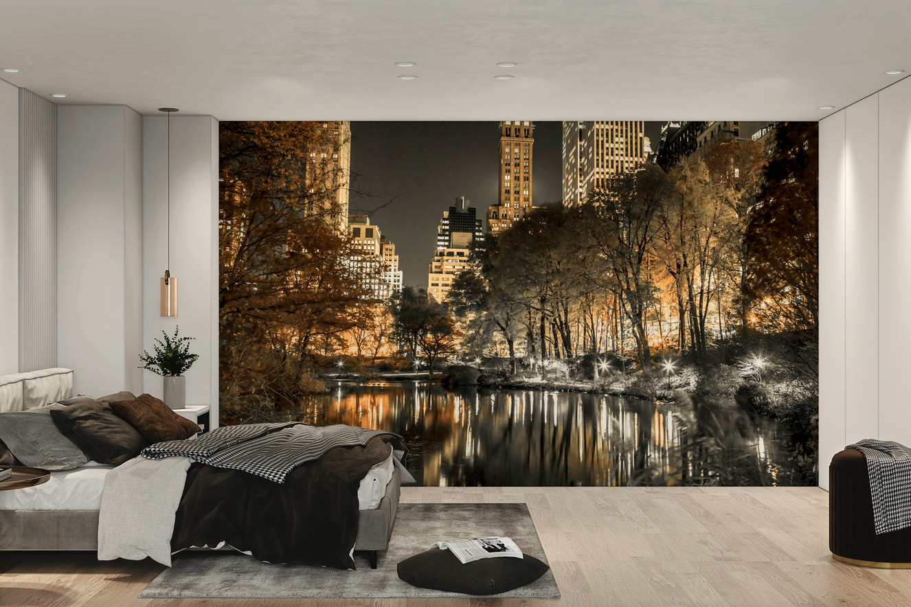 Luminous Serenity Wall Mural featuring a peaceful cityscape

