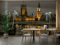 Stunning cityscape of London with Big Ben and glowing bridge

