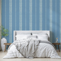 Subtle linen texture and French blue tones in boho striped design

