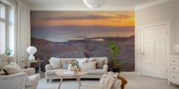 Golden hues in desert landscape mural
