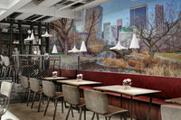 Serene cityscape wall mural design
