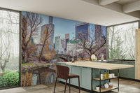 City skyline and bridge wall mural
