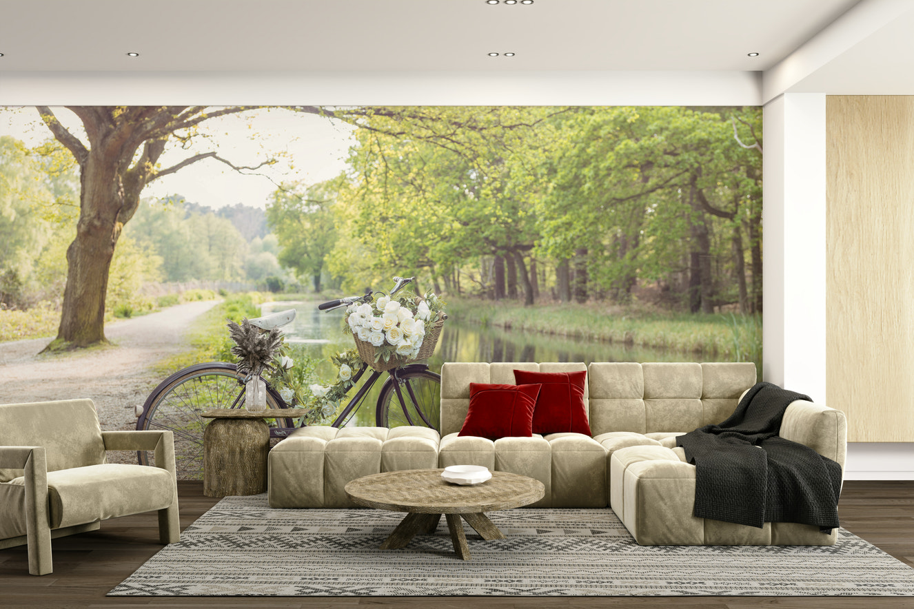 Bicycle by the canal mural wallpaper
